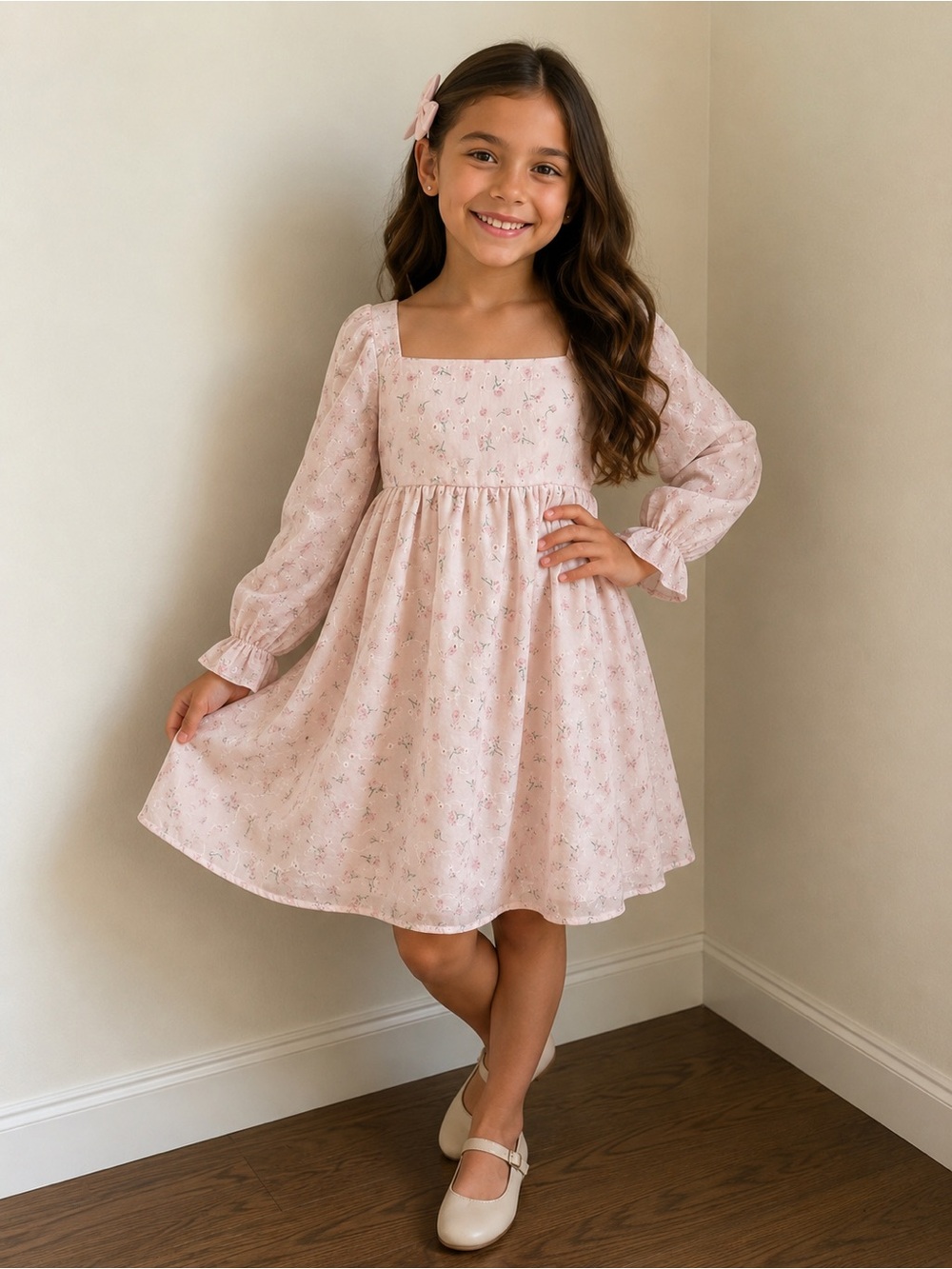 Thirty Girls Pink Floral Square-Neck Dress